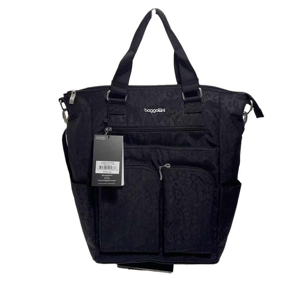 NWT Baggallini All Set 3-in-1 Tote Backpack Crossbody Bag Black Leopard Nylon